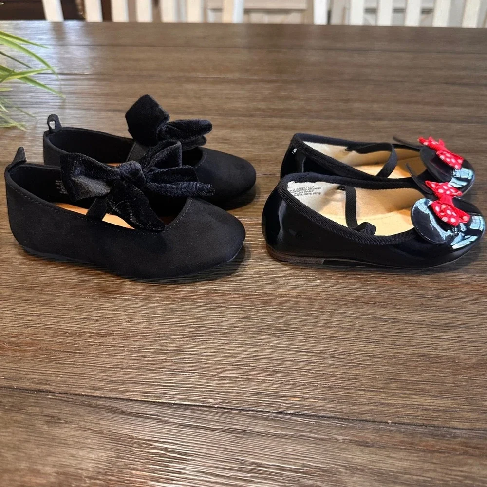 Baby Girl Disney Minnie Mouse Black Ballet Flats Bundle‎ of 2 Shoes Size 6-7